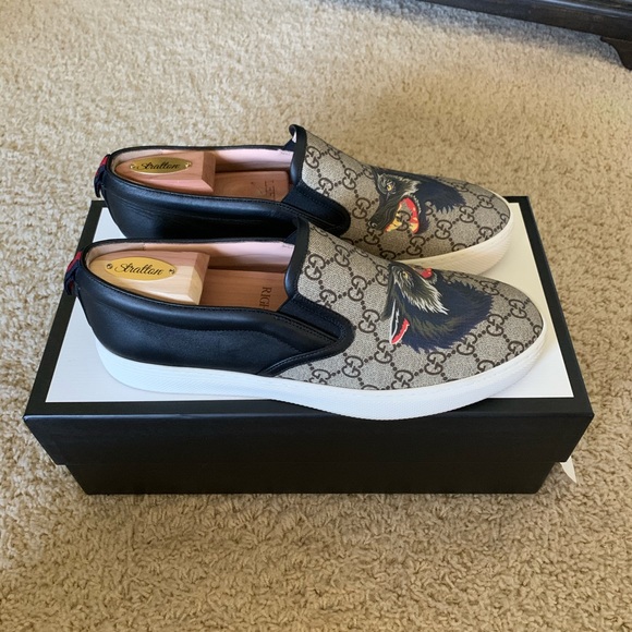 ANY REASONABLE OFFER ACCEPTED Gucci Dublin Angry Wolf Slip-On Sneaker Rare G09+ - Picture 4 of 4